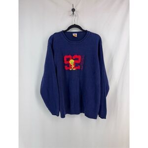 Vintage 90s Warner Bros Women’s Blue Tweety Looney Tunes Oversized Sweater XL